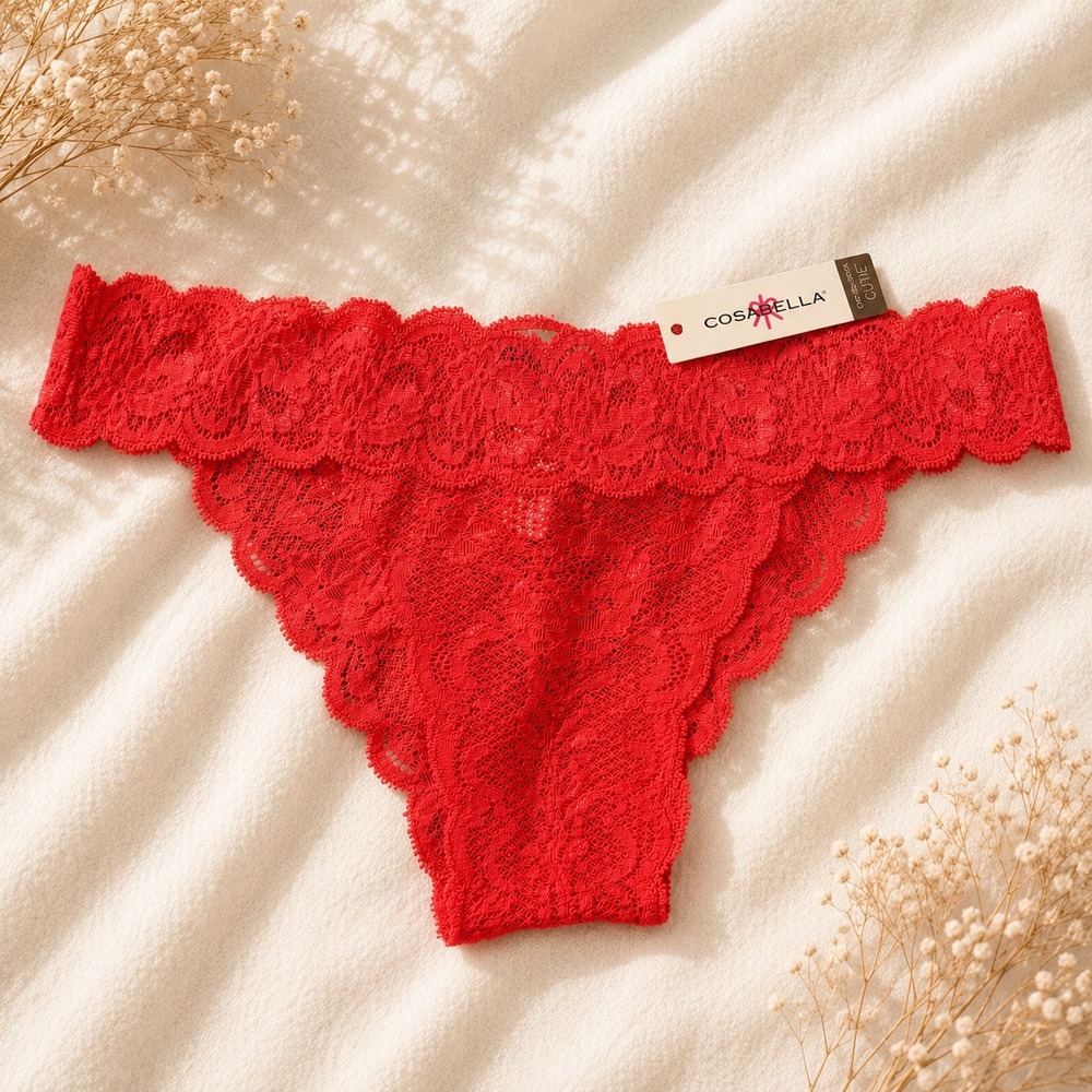 COSABELLA NSN Brazilian Minikini Bow Rossetto Red Lace Panty - Size O/S / NWT